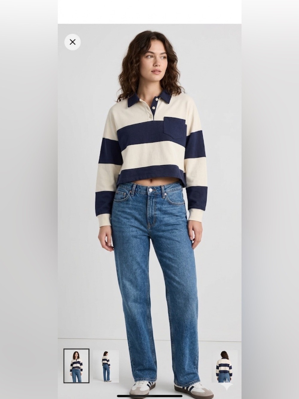 Atelier by Kirious Navy & Cream Striped Rugby Polo Size Medium